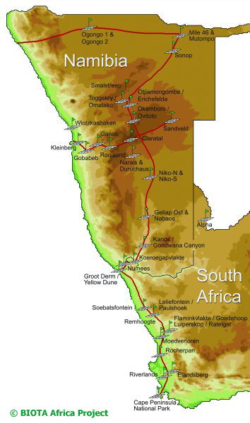 Collection sites of BIOTA Southern Africa